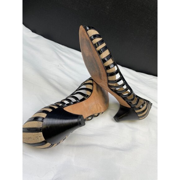 Alturo Chiang Women's Black Leather Peep toe Shoes/Heels 2.25" Size 9.5 SKU 3412 - Picture 8 of 8